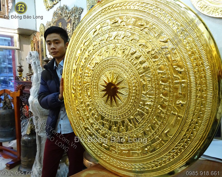 mặt trống đồng mạ vàng 24k dk 1m