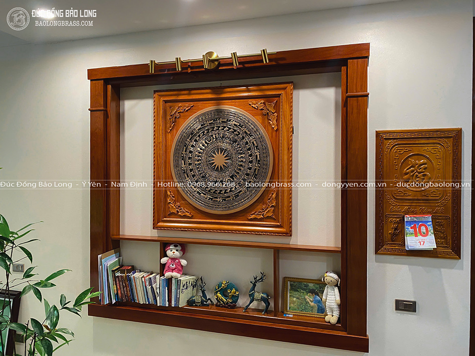 Tranh Mặt Trống Đồng ĐK 80Cm Đúc Thủ Công Khung Hmình ương Đá Khổ Vuông 1m07