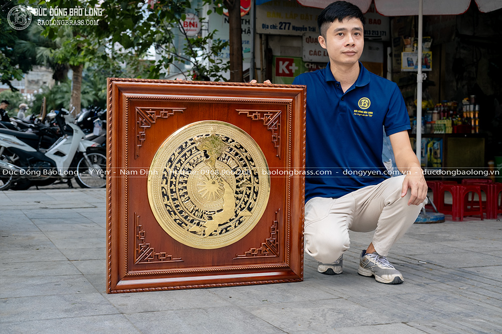 Tranh Mặt Trống Đồng ĐK 80Cm Đúc Thủ Công Khung Hmình ương Đá Khổ Vuông 1m07