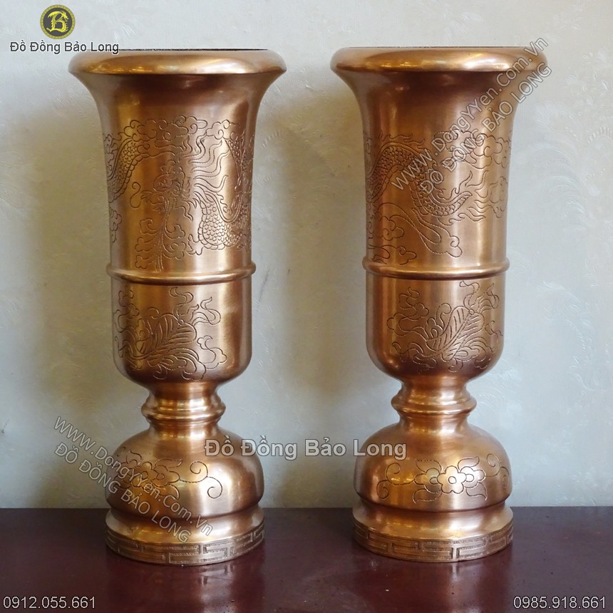 Ống Hương Đồng Đỏ Chạm Rồng 33cm