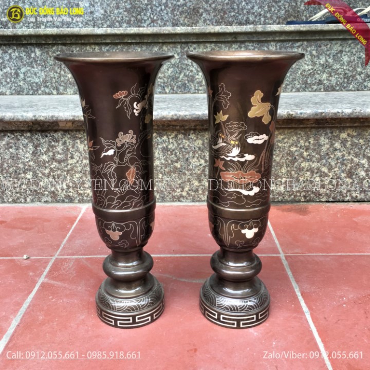Ống Hương Bằng Đồng Khảm Ngũ Sắc Cao 36cm