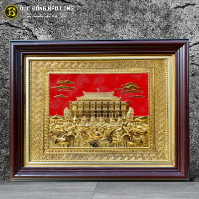 Tranh Bến Nhà Rồng Bằng Đồng Mạ Vàng Khung Nhựa 38cm x 54cm