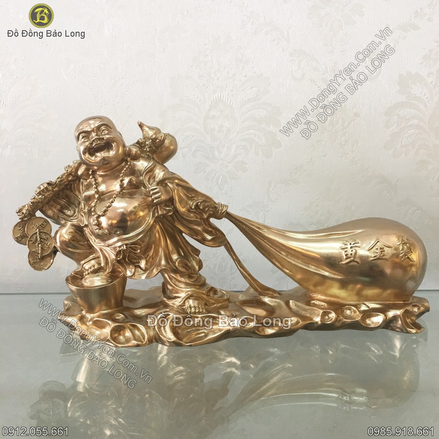 Tượng Đồng Di Lặc Kéo Tiền Nhỏ 33cm