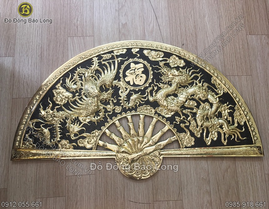 quạt đồng long phụng chầu chữ Phúc 80cm