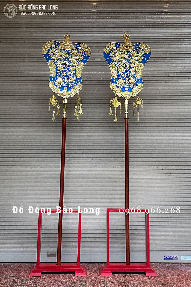 Đôi Quạt Ba Tiêu bằng đồng 78cm x 50cm giá gỗ Lim