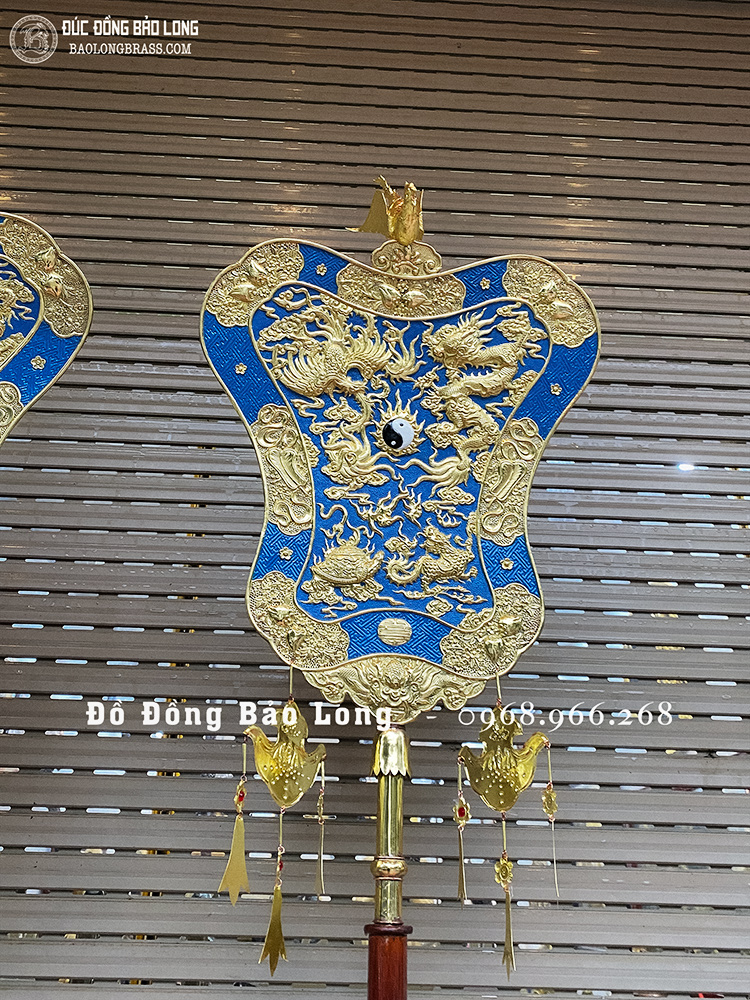 Đôi Quạt Ba Tiêu bằng đồng 78cm x 50cm giá gỗ Lim