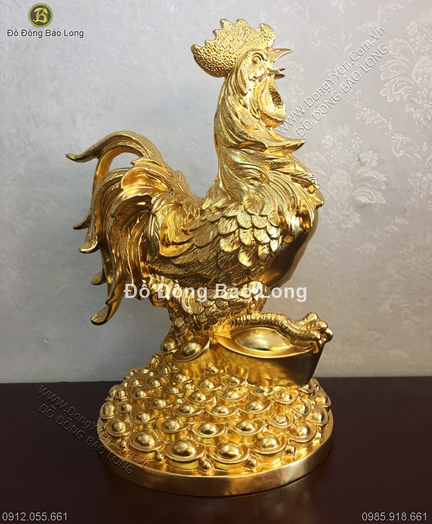 tượng gà trống phong thủy abnwgf đồng thếp vàng 9999 cao 40cm