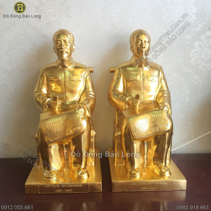 Tượng Bác Hồ Ngồi Ghế Mây Thếp Vàng 42cm