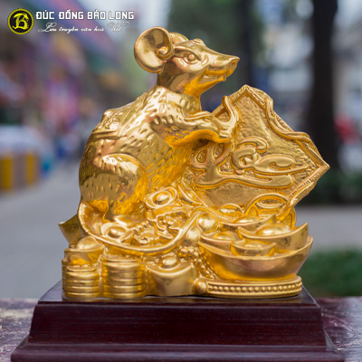 Tượng Chuột Tài Lộc Bằng Đồng Thếp Vàng 9999 Cao 22cm 