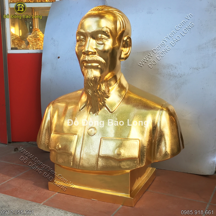Tượng Đồng Chân Dung Bác Hồ Dát Vàng 9999 81cm