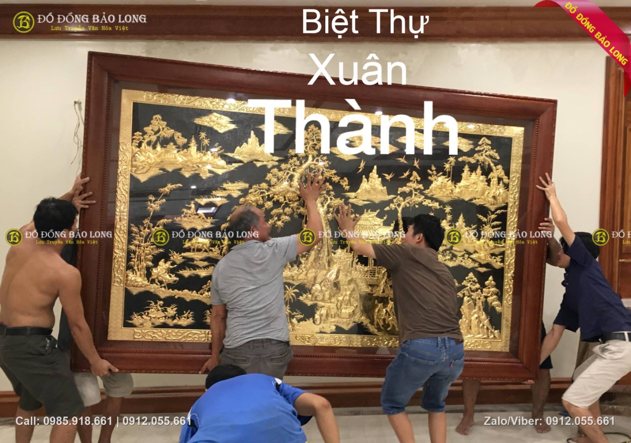 tranh đồng quê khổ lớn dát vàng cho biệt thự