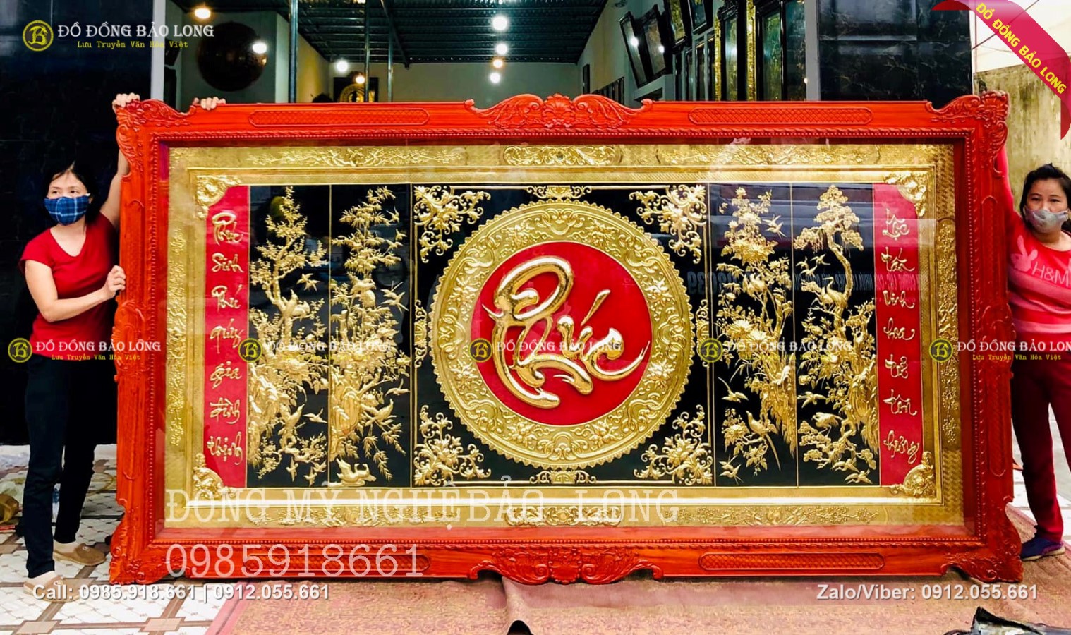 tranh tứ quý cá chép mạ vàng 24k