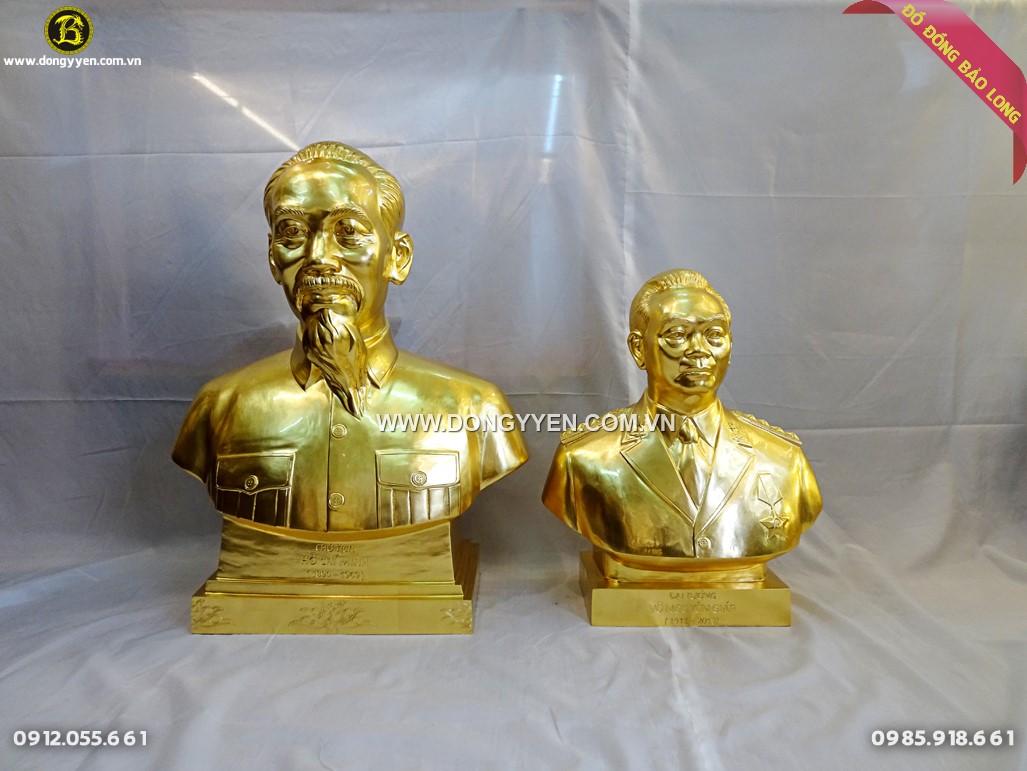 Tượng đồng Bác Hồ - Bác Giáp dát vàng 9999 cho khách TX Long Khánh