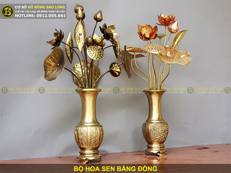 giá bộ hoa sen bằng đồng