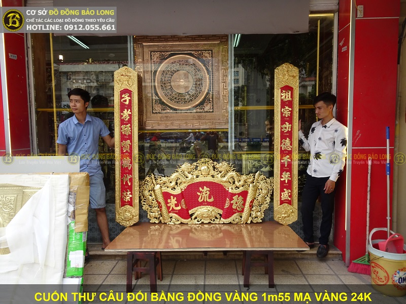 giá cuốn thư câu đối bằng đồng