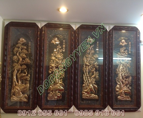 tranh tứ quý bằng đồng