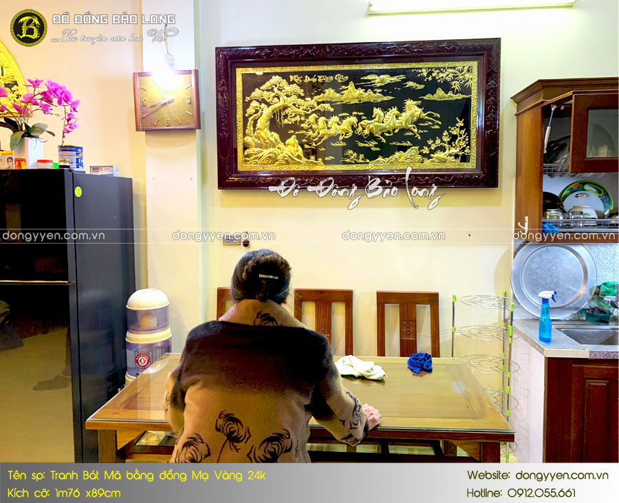 tranh bát mã mạ vàng 24k khung gỗ gụ 1m76 cho khách hà nội