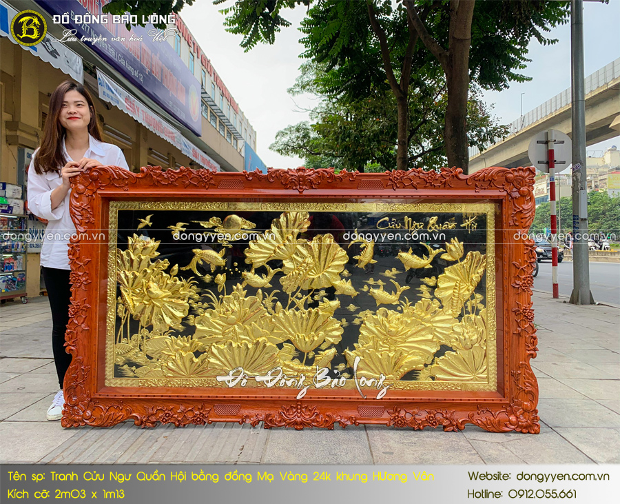 tranh cửu ngư quần hội mạ vàng 24k