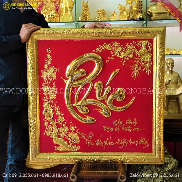 Tranh Chữ Phúc Thư Pháp Mạ Vàng 81cm Cho Khách Ninh Bình