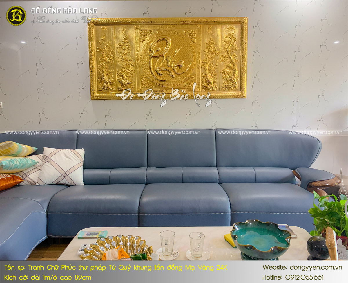 tranh chữ phúc tứ quý liền khung mạ vàng