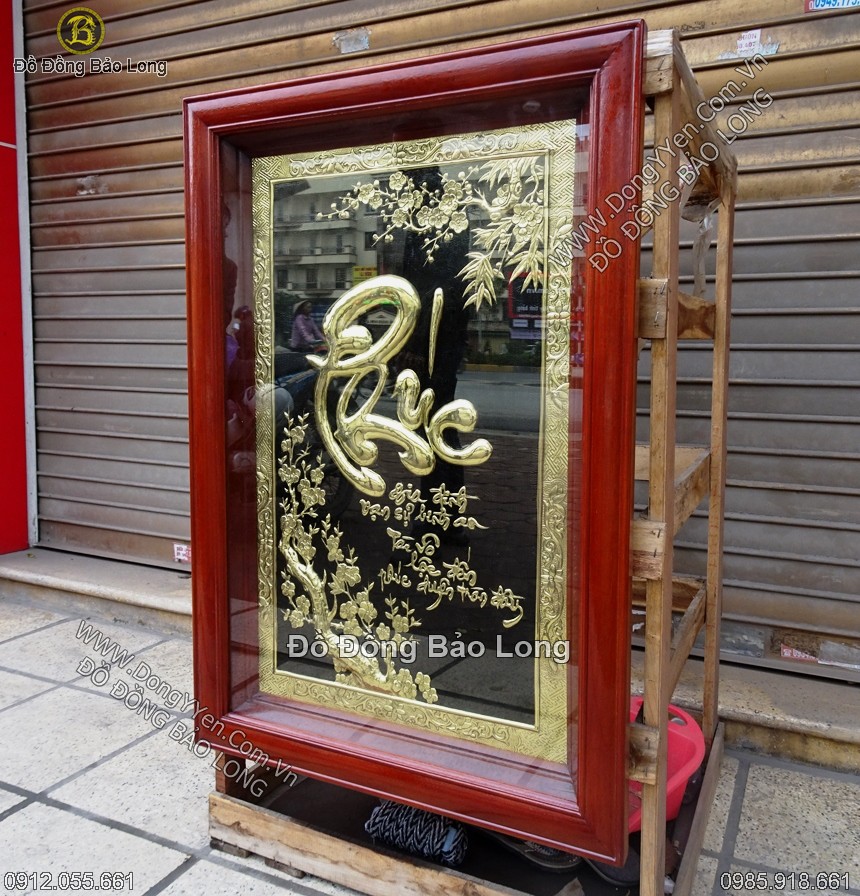 tranh đồng chữ Phúc thư pháp 81cm