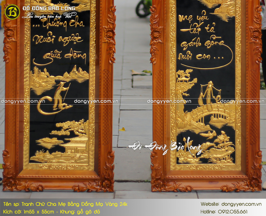 tranh cha mẹ bằng đồng 1m55 x 55cm mạ vàng 24k