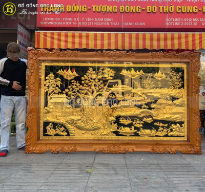 Tranh Đồng Quê 2m62 x 1m55 khung gỗ gõ mạ vàng cho khách Tp.HCM