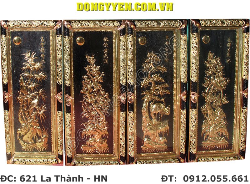 Tranh Tứ Quý Khung Liền Đồng - Tranh Tứ Quý Cao Cấp Bằng Đồng