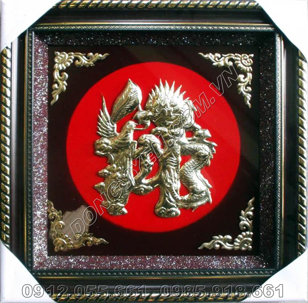 Tranh Đồng Chữ Đức Hóa Rồng 60cm x 60cm