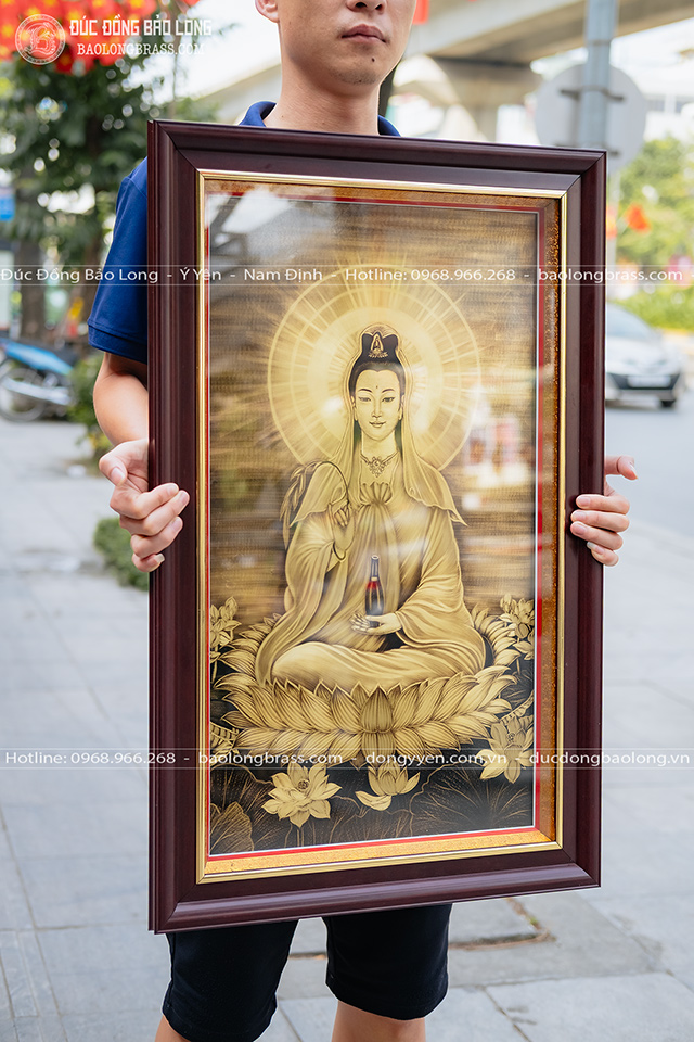 Tranh Khắc Phật Bà Quan Âm Bằng Đồng Kích Thước 50cm x 80cm