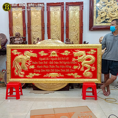 Tranh Rồng Phượng Khung Đồng Dát Vàng 9999 1m97x81cm 