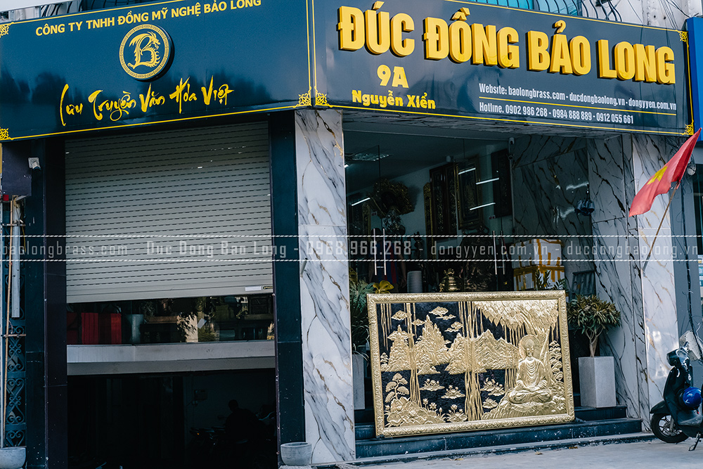 Tranh Phật Thích Ca Ngồi Thiền Bằng Đồng Vàng Khung Liền Đồng Khổ 2m61 x 1m55