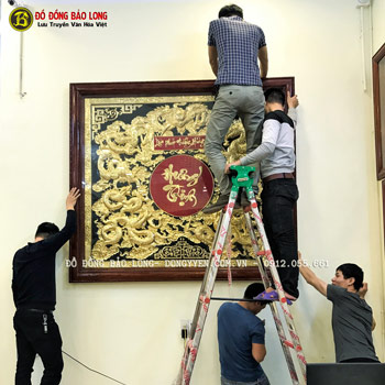 Tranh Cửu Long Hưng Thịnh Mạ Vàng 24k 1m97 Khung Hương