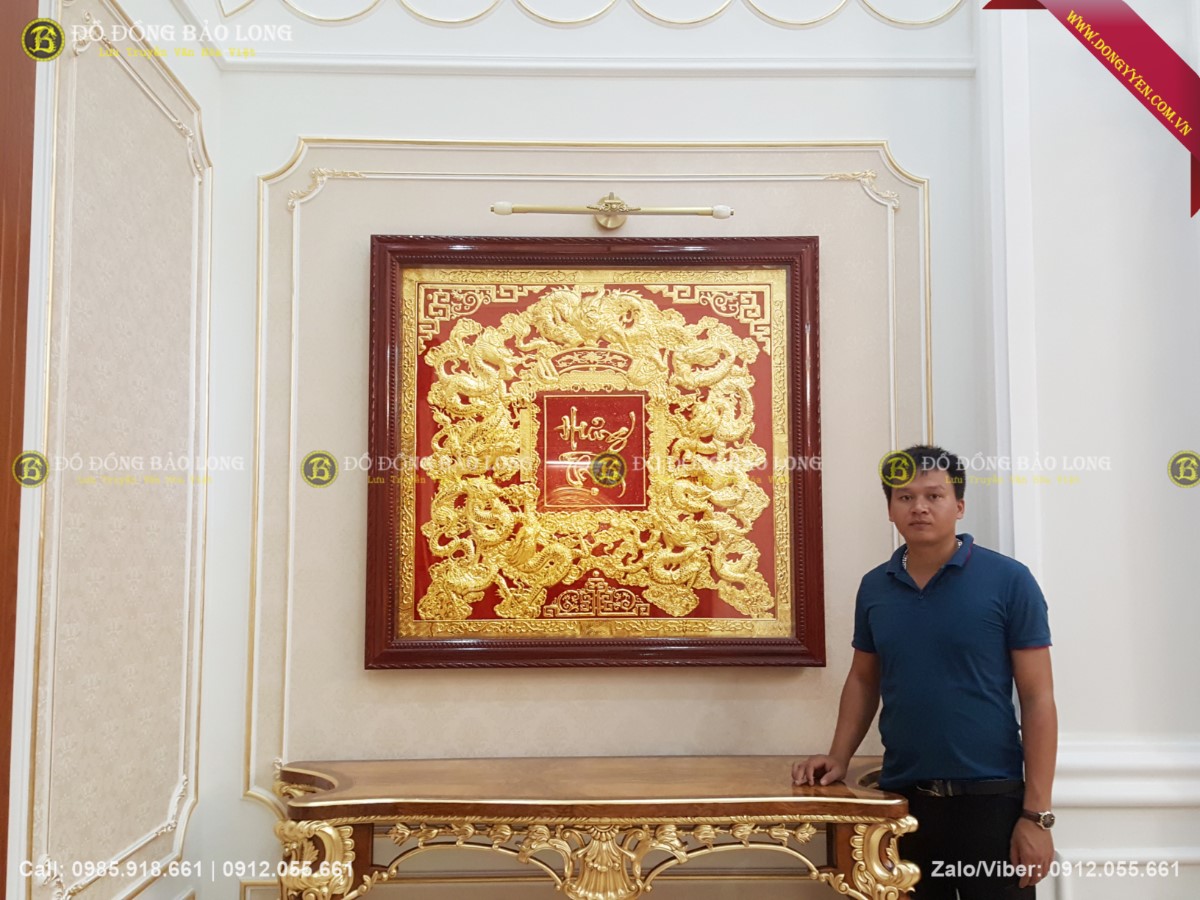 tranh cửu long bằng đồng mạ vàng 24k