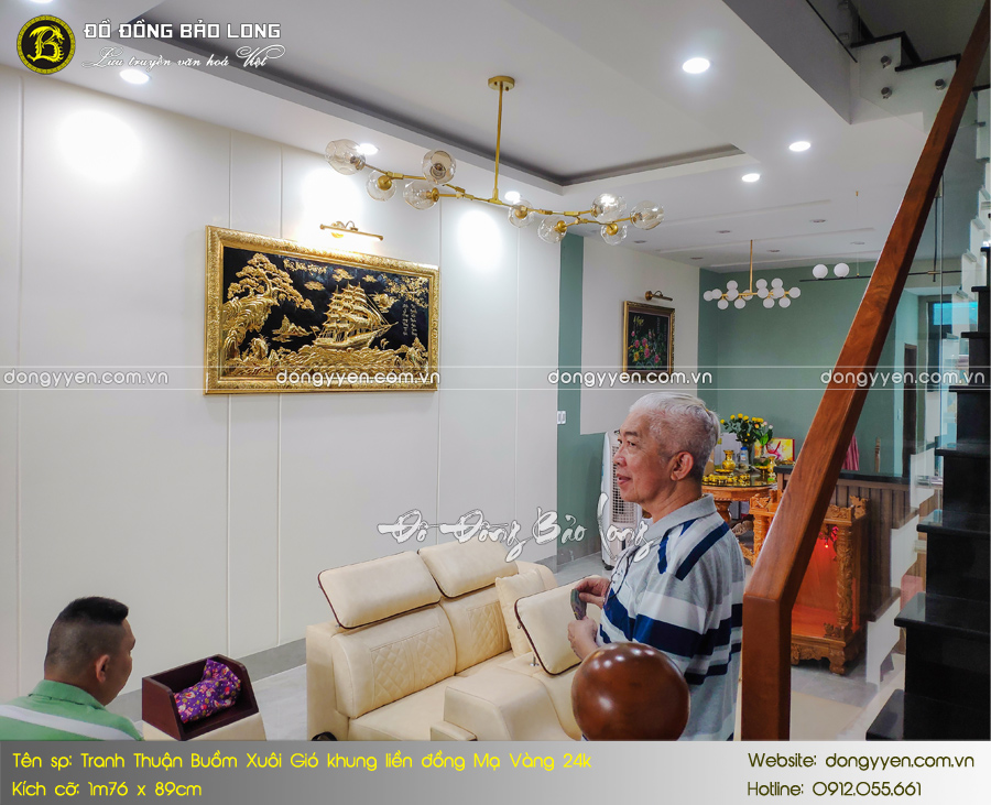 treo tranh thuận buồm xuôi gió khung liền đồng mạ vàng