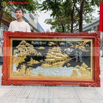 Tranh Thuận Buồm Xuôi Gió mạ vàng, dát bạc khung hương 2m01
