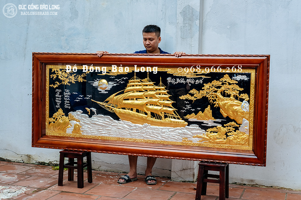 Tranh Thuận Buồm Xuôi Gió bằng đồng dát vàng bạc 24K Khổ 2m4 x 1m
