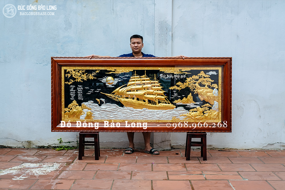 Tranh Thuận Buồm Xuôi Gió Bằng Đồng Dát Vàng Bạc 24K Khổ 2m4 x 1m