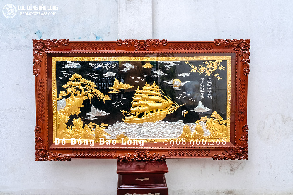 Tranh Thuận Buồm Xuôi Gió Bằng Đồng Dát Vàng Bạc 24K Khổ 1m55 x 88cm