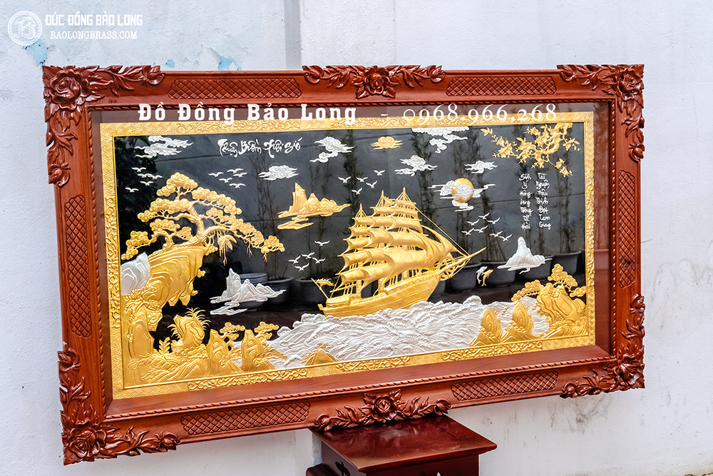 Tranh Thuận Buồm Xuôi Gió bằng đồng dát vàng bạc 24K Khổ 1m55 x 88cm