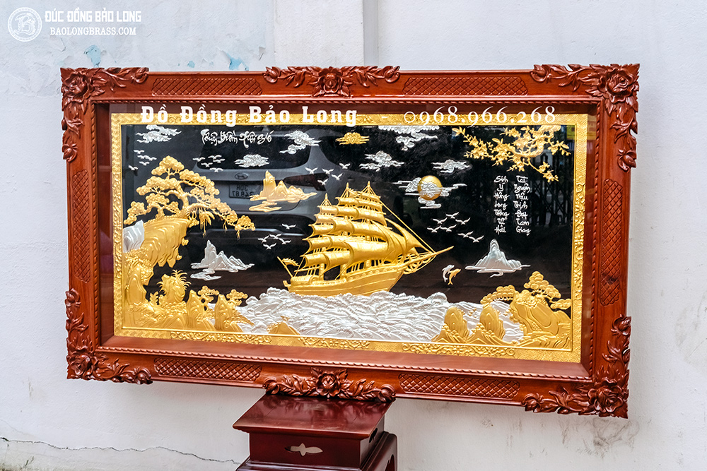 Tranh Thuận Buồm Xuôi Gió bằng đồng dát vàng bạc 24K Khổ 1m55 x 88cm