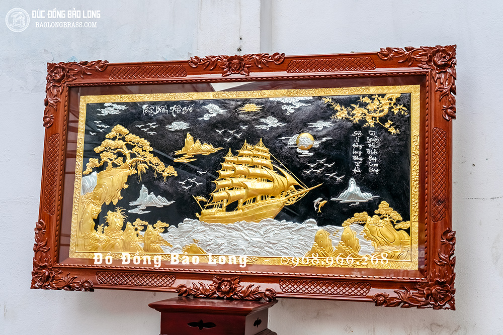 Tranh Thuận Buồm Xuôi Gió bằng đồng dát vàng bạc 24K Khổ 1m55 x 88cm