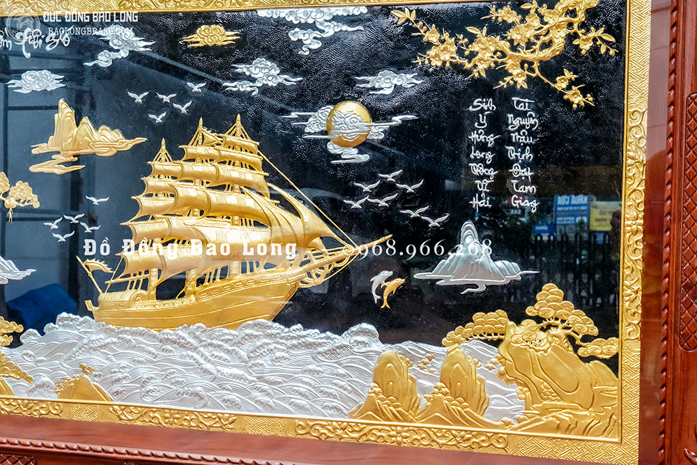 Tranh Thuận Buồm Xuôi Gió bằng đồng dát vàng bạc 24K Khổ 1m55 x 88cm