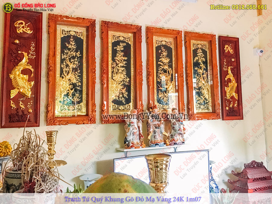 tranh tứ quý mạ vàng 24k