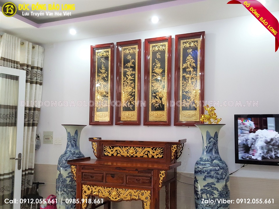 tranh tứ quý mạ vàng 24k