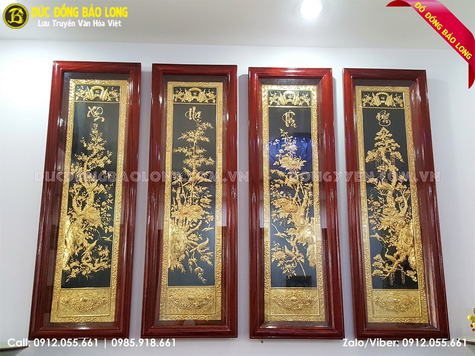 tranh tứ quý bằng đồng