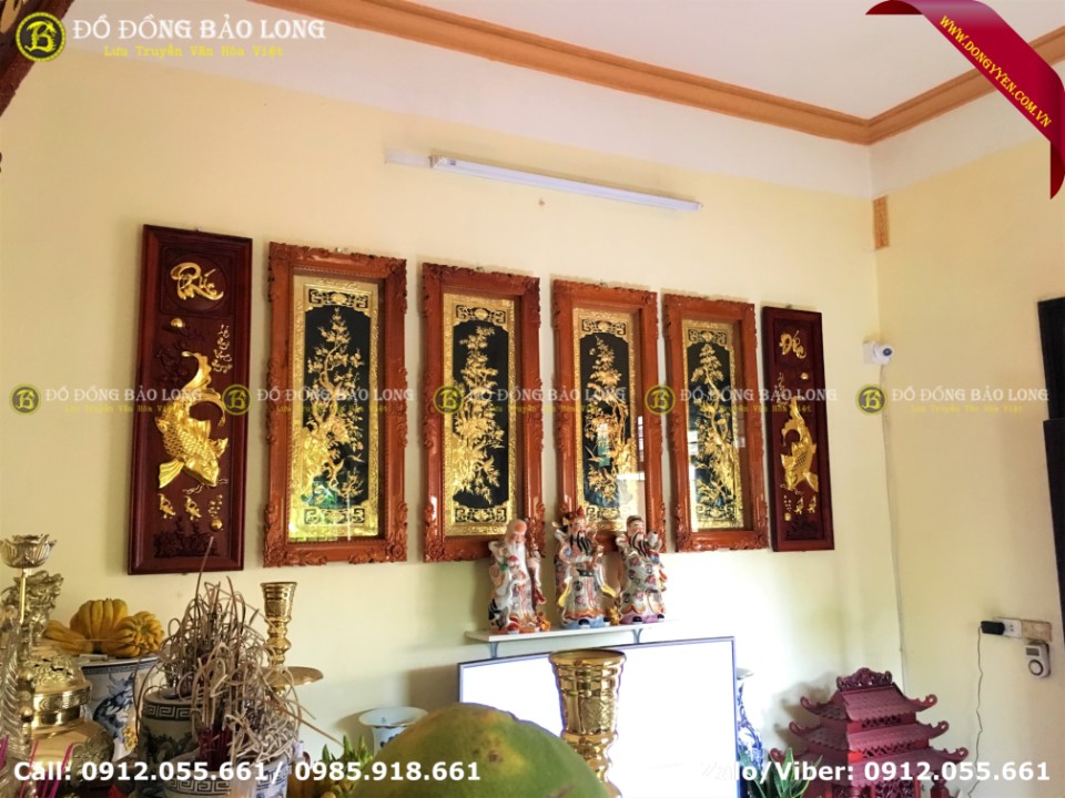 tranh tứ quý mạ vàng 24k