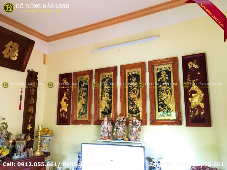 tranh tứ quý bằng đồng 1m07