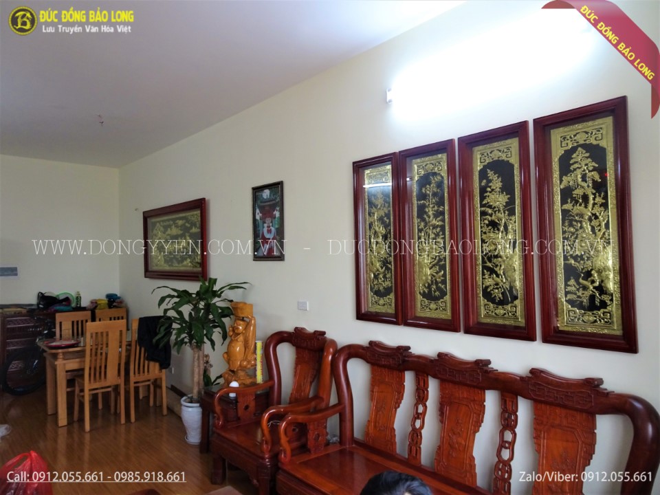 tranh tứ quý bằng đồng 1m1