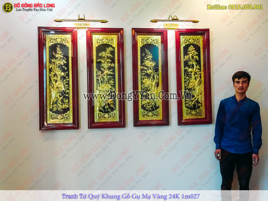 bộ tranh tứ quý bằng đồng mạ vàng 24k cho khách lào sai
